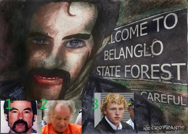 背包客殺手Ivan Milat,令Sydney的Belanglo森林聞名於世。圖一是補捕時的樣子,二是數年前服役中的照片,三為他的姪孫Matthew。